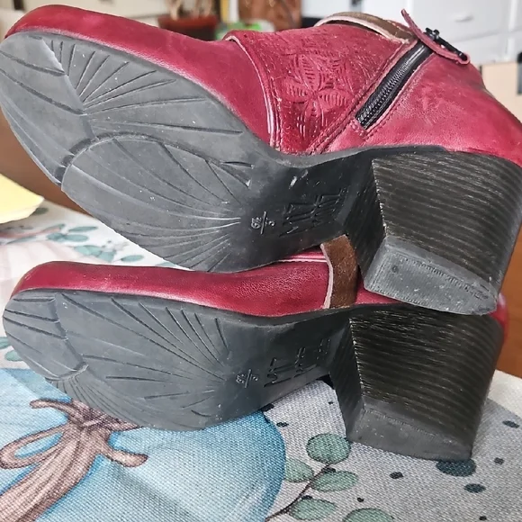 Miz Mooz Burgundy Cutwork Leather Ankle-Strap Heels - Picture 10 of 10